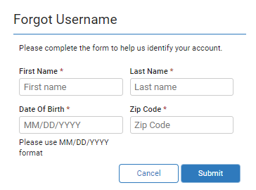 "Image of the Forgot Username screen."